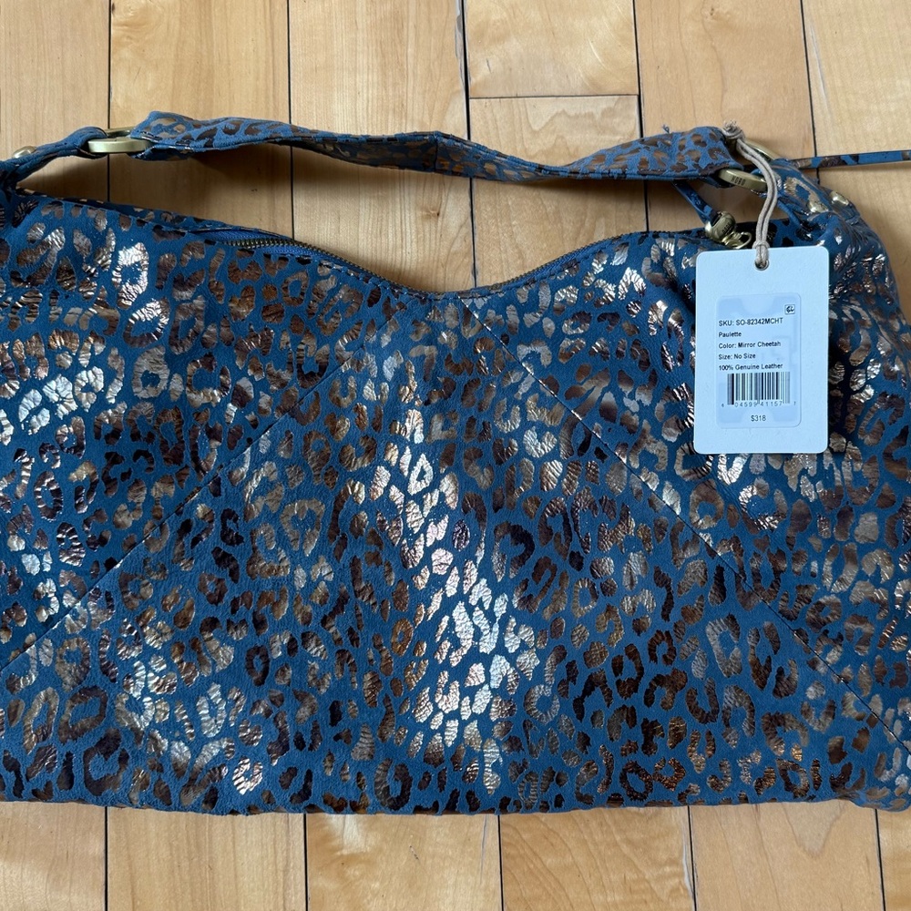 HOBO Paulette Mirror Cheetah Leather Shoulder Bag - Metallic Brown Cheetah - NWT